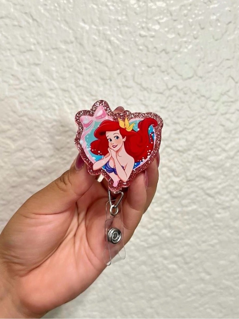 Ariel Inspired Glitter Retractable Badge Reel